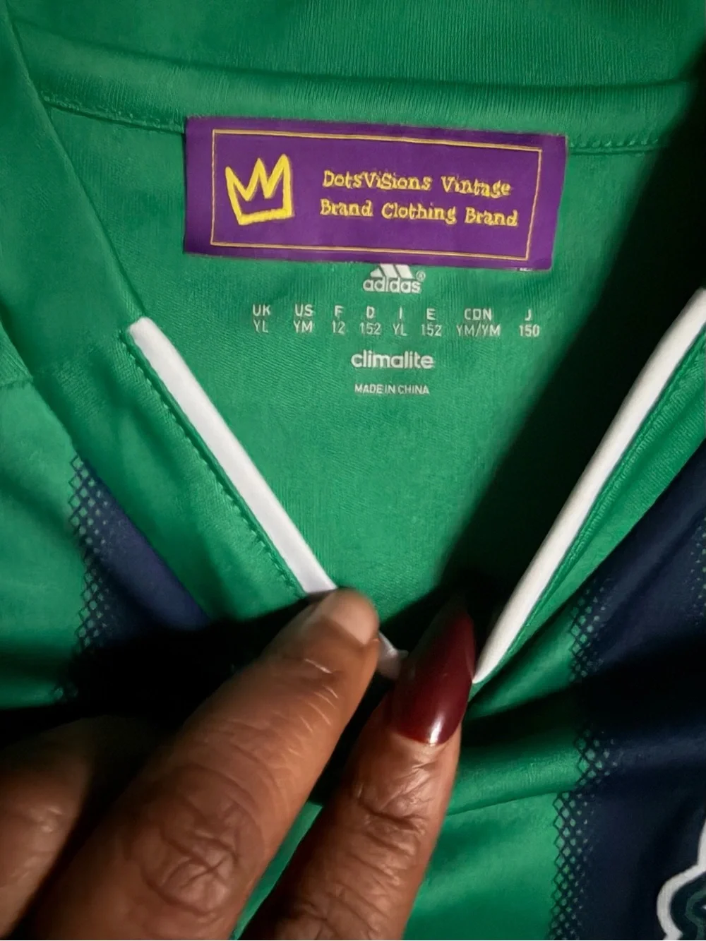 Rare Adidas Green and Navy Vertical-Stripe Soccer Jersey